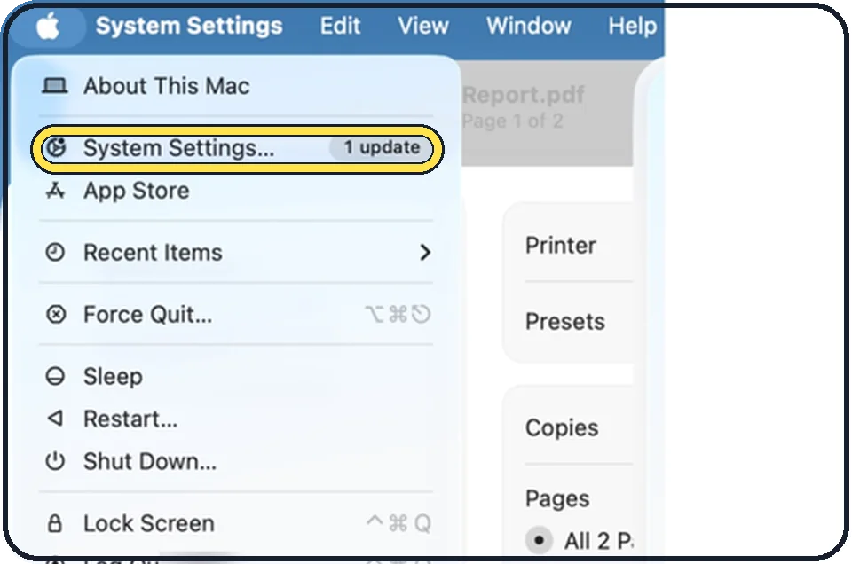 Mac screenshot: Open System Settings