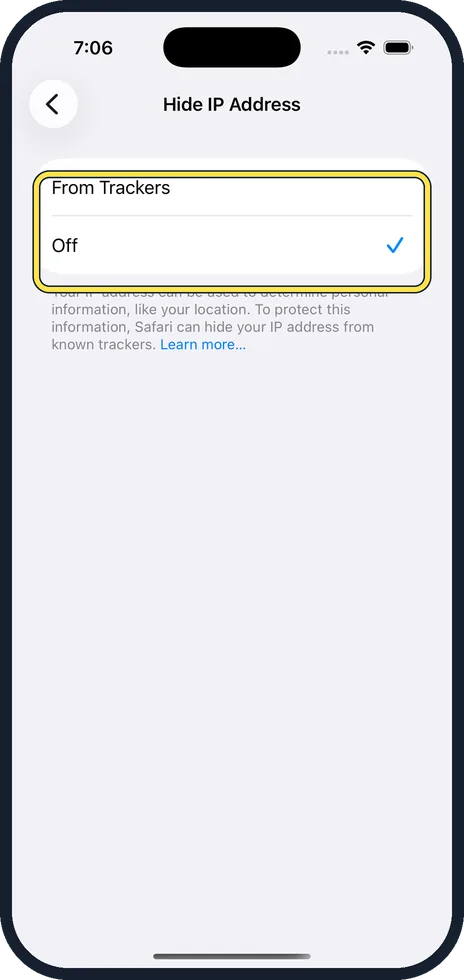 iPhone screen: Tap From Trackers