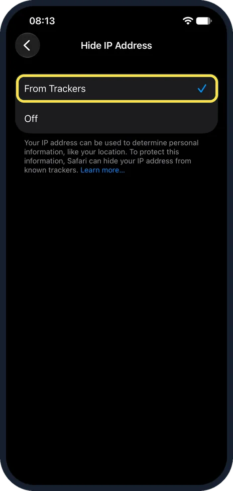 iPhone screen: Tap From Trackers