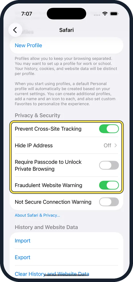 iPhone screen: Check the other switches in the group