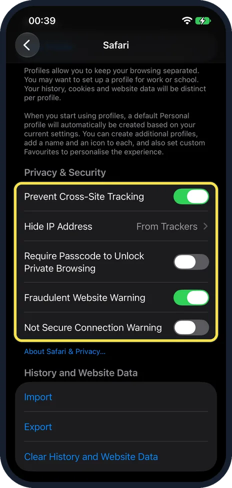 iPhone screen: Check the other switches in the group
