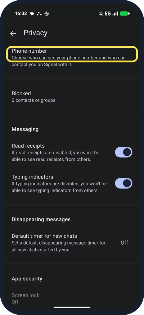 Android screenshot: Tap Phone number