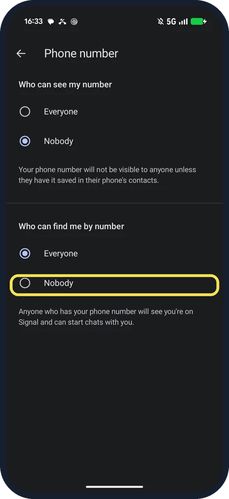 Android screenshot: Choose Nobody