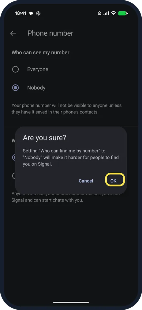 Android screenshot: Tap OK