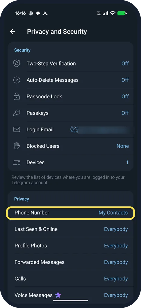 Android screenshot: Tap Phone Number