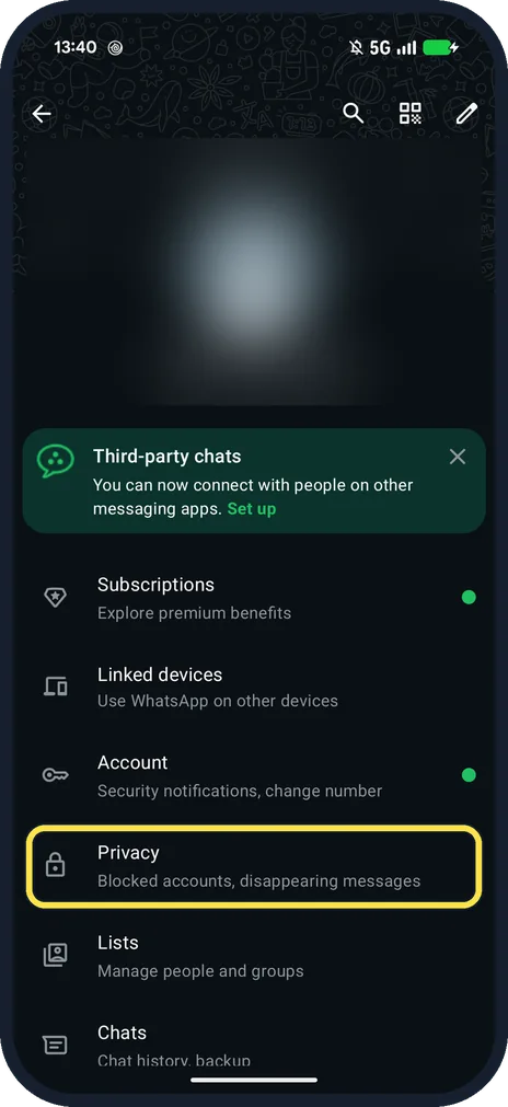 Android screenshot: Tap Privacy