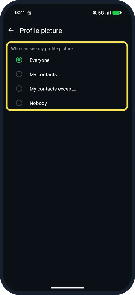 Android screenshot: Choose who can see it