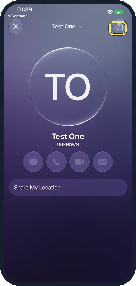 iPhone screen: Tap the share button