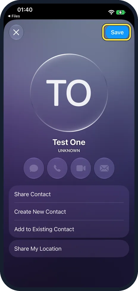 iPhone screen: Tap Save