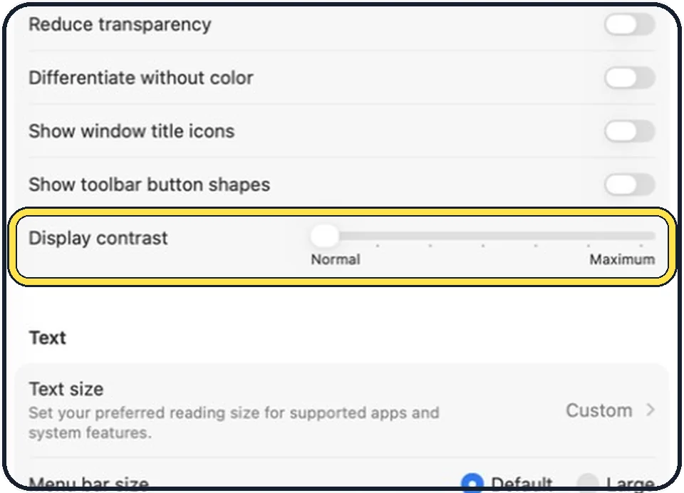 Mac screenshot: Fine-tune with Display contrast