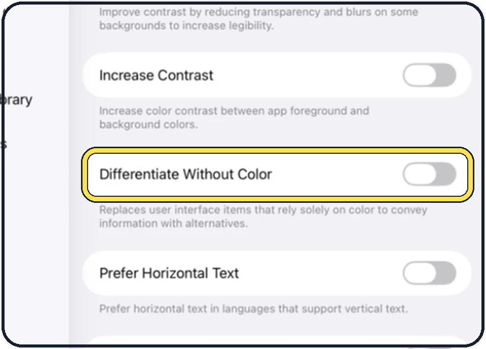 iPad screenshot: Consider Differentiate Without Color