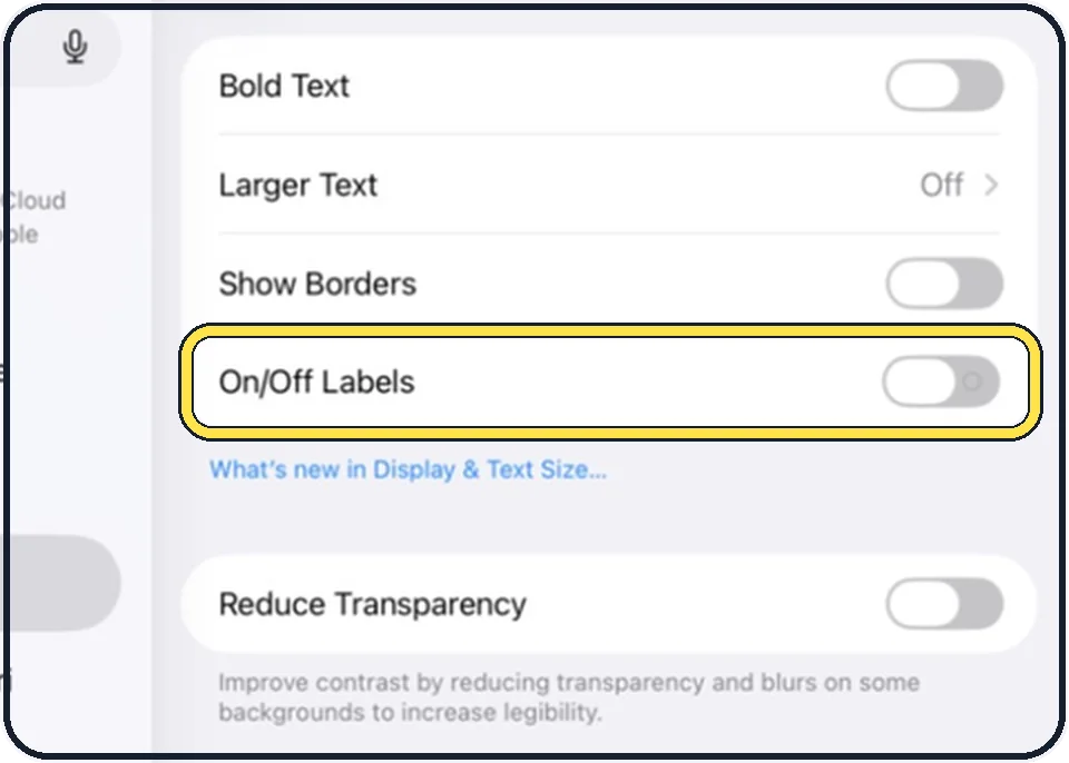 iPad screenshot: Consider On/Off Labels