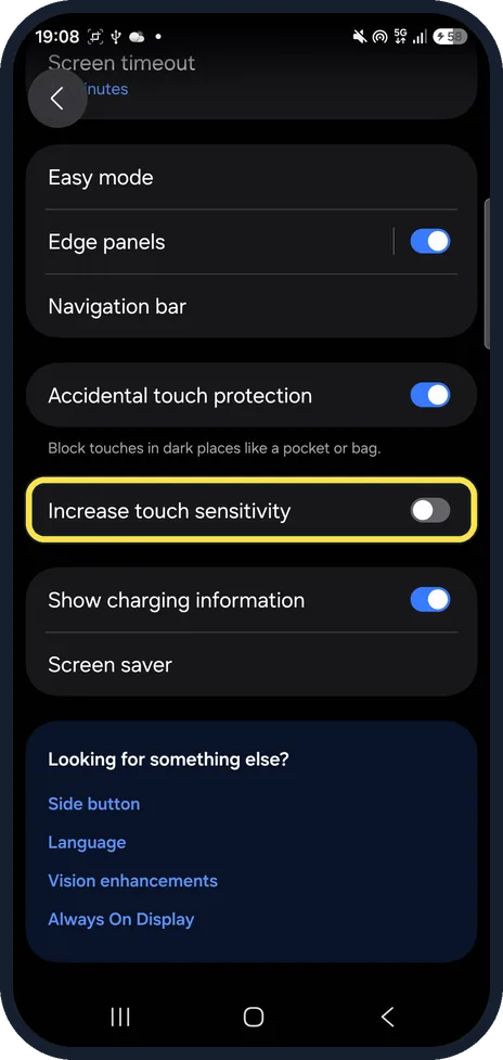 Android screenshot: Turn it off again if you remove the protector
