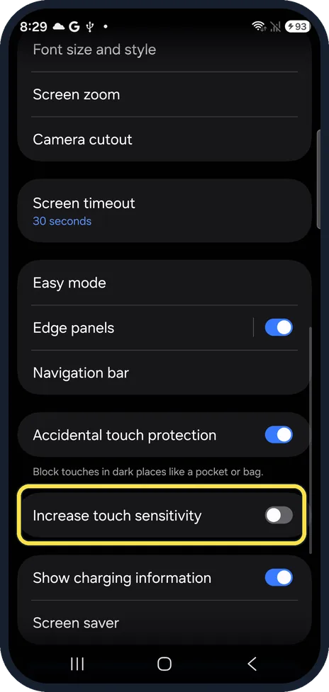 Android screenshot: Same switch on the Galaxy S26
