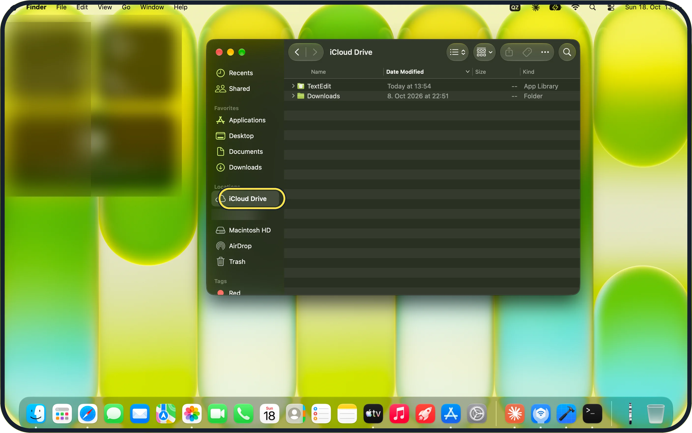 Mac screenshot: Open iCloud Drive in Finder