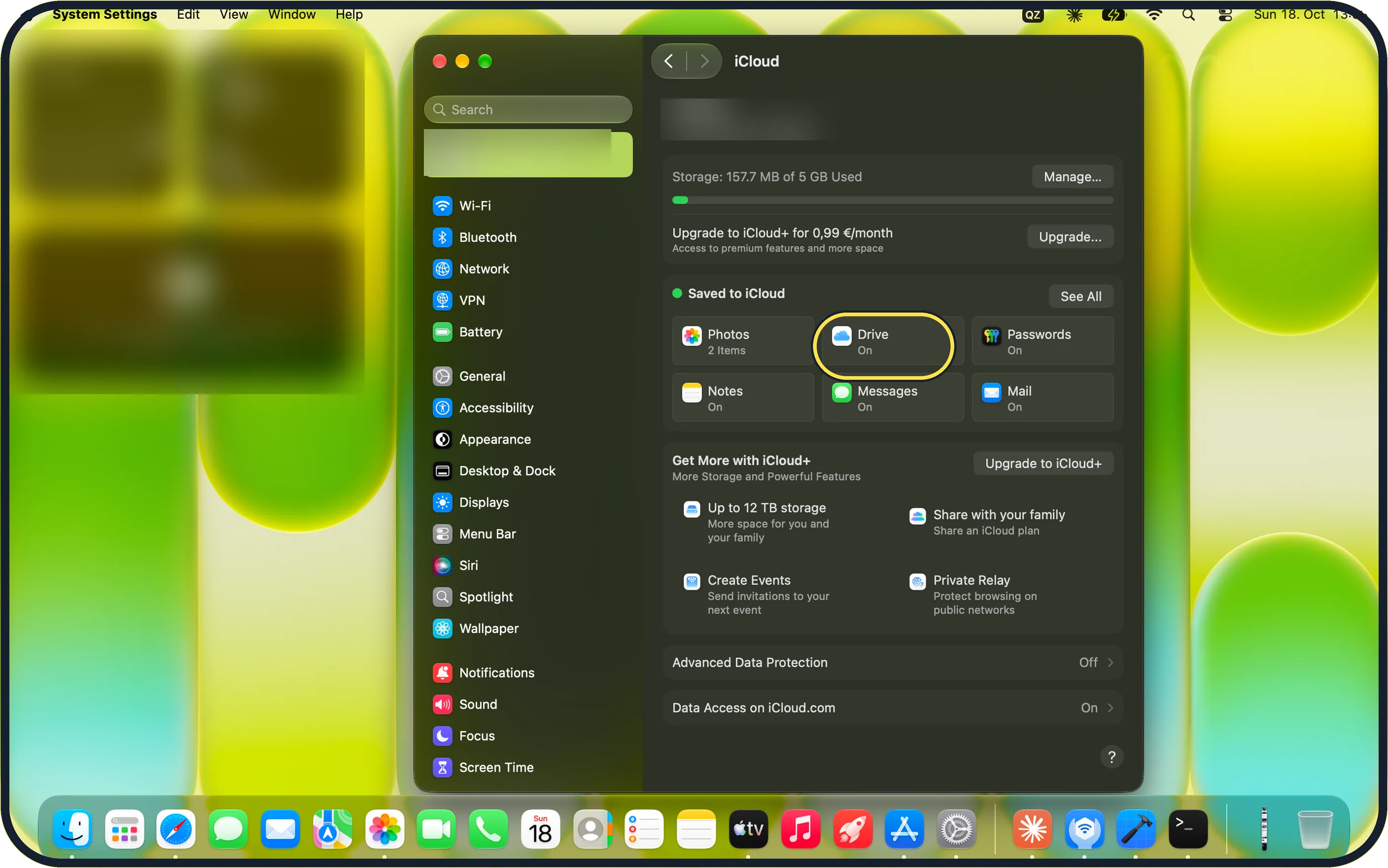 Mac screenshot: Open iCloud settings