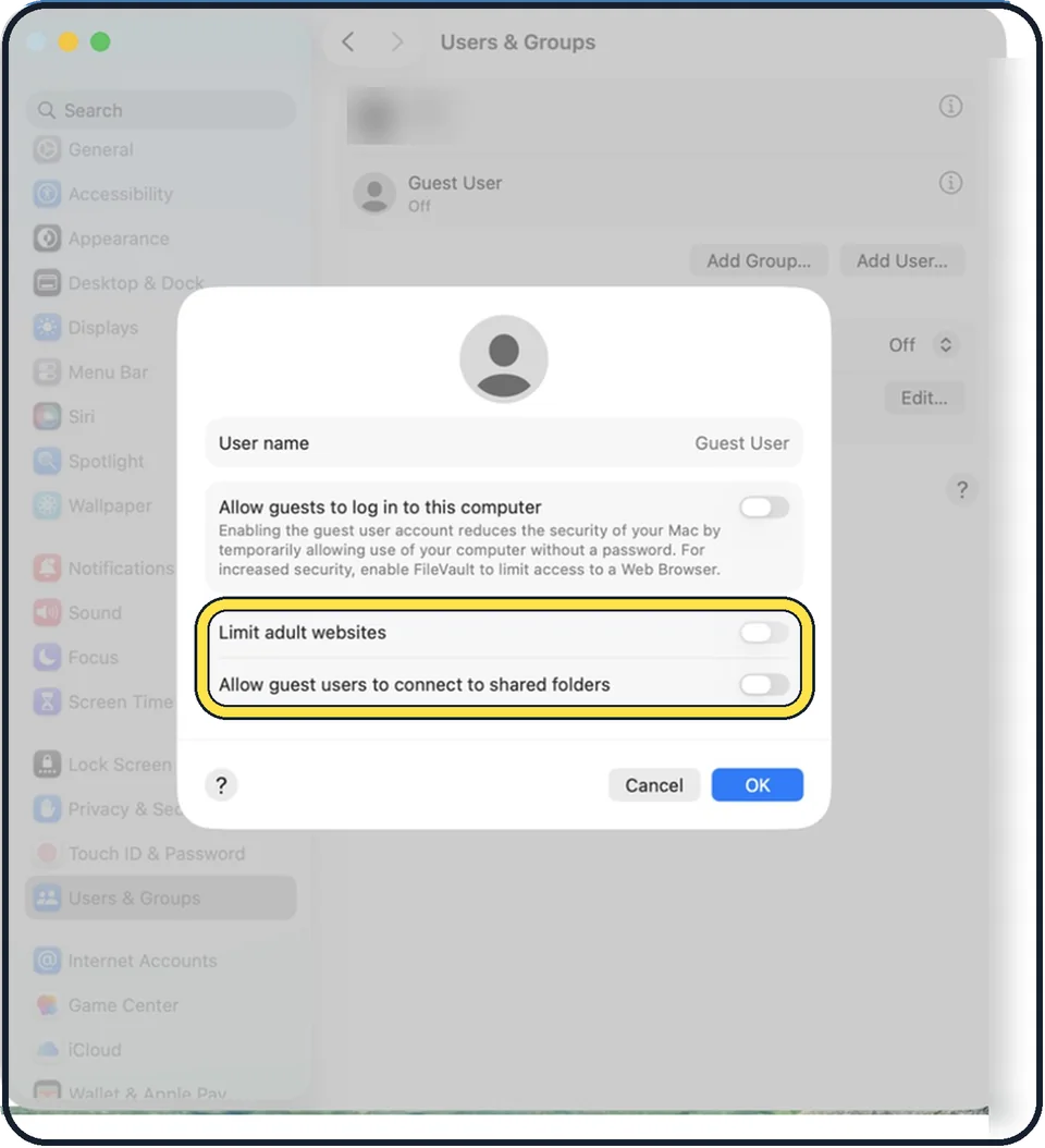 Mac screenshot: Choose the extras