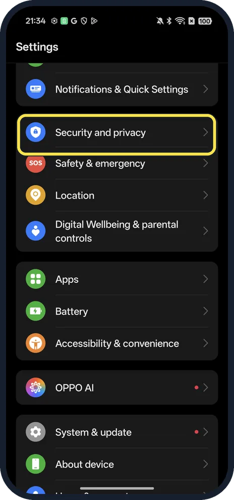 Screenshot from the guide: How to lock and hide apps on an OPPO phone (ColorOS 16)