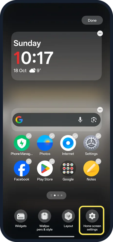 Screenshot from the guide: How to lock the home screen layout on a OnePlus (OxygenOS 16)