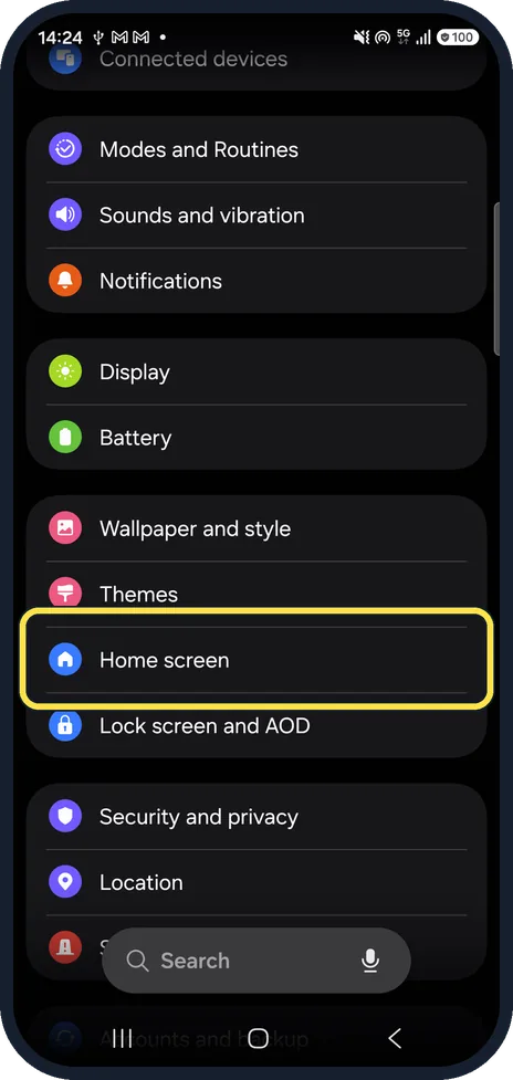 Screenshot from the guide: How to lock the home screen layout on a Samsung Galaxy (One UI 9)