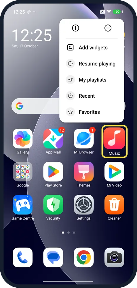 Android screenshot: Press and hold an app