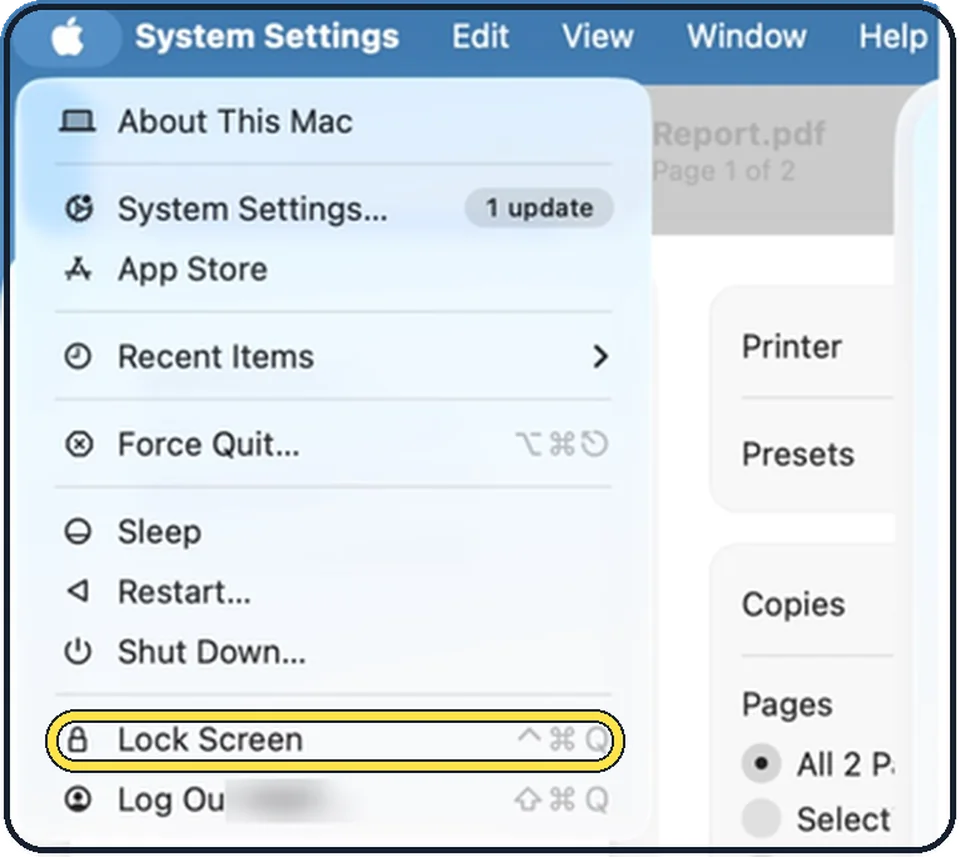 Screenshot from the guide: How to lock the screen on a Mac