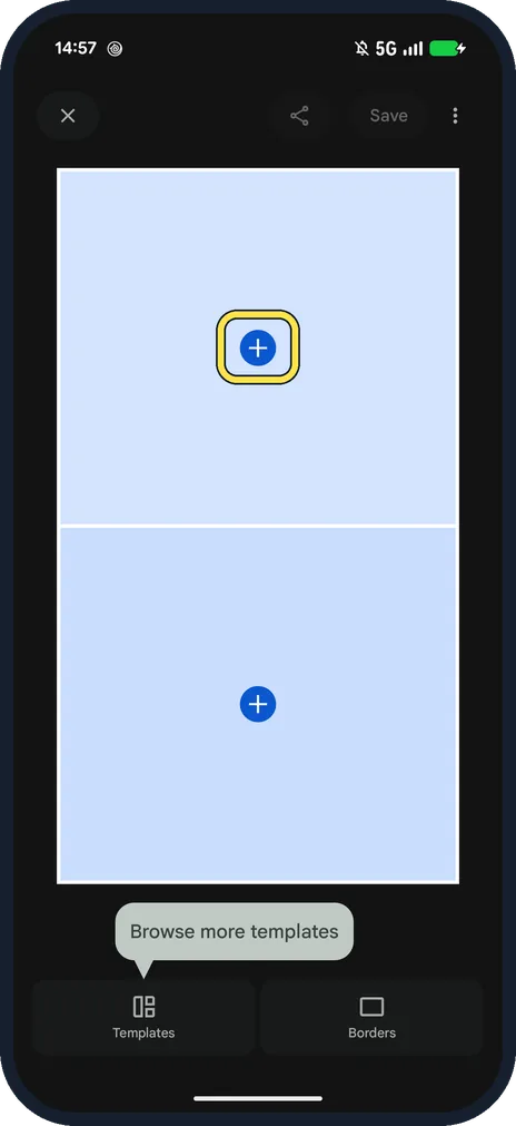 Android screenshot: Tap the + in a slot