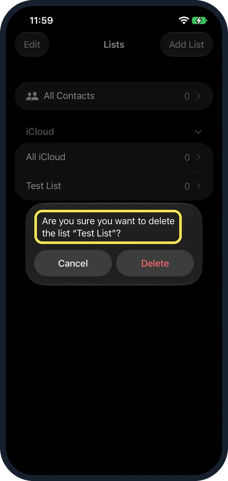 iPhone screen: Confirm the delete
