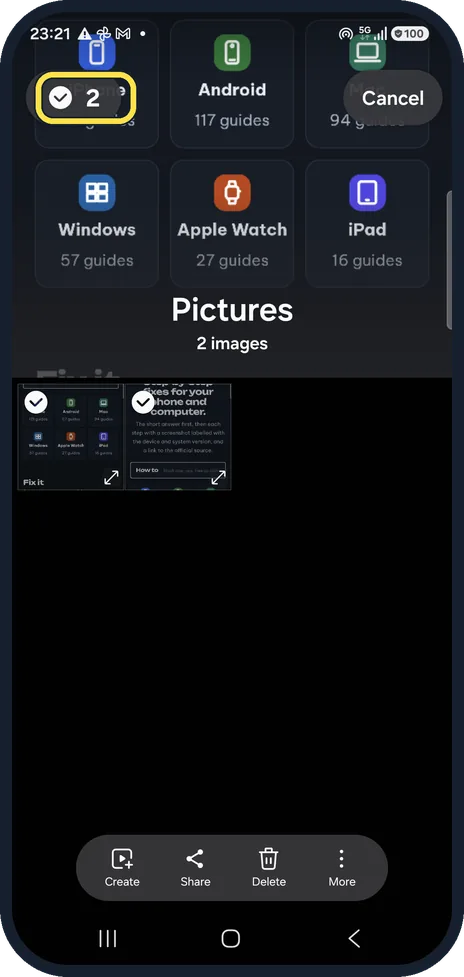 Android screenshot: Select the photos