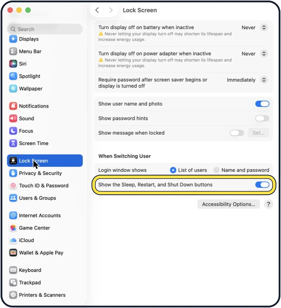 Mac screenshot: Decide about the buttons