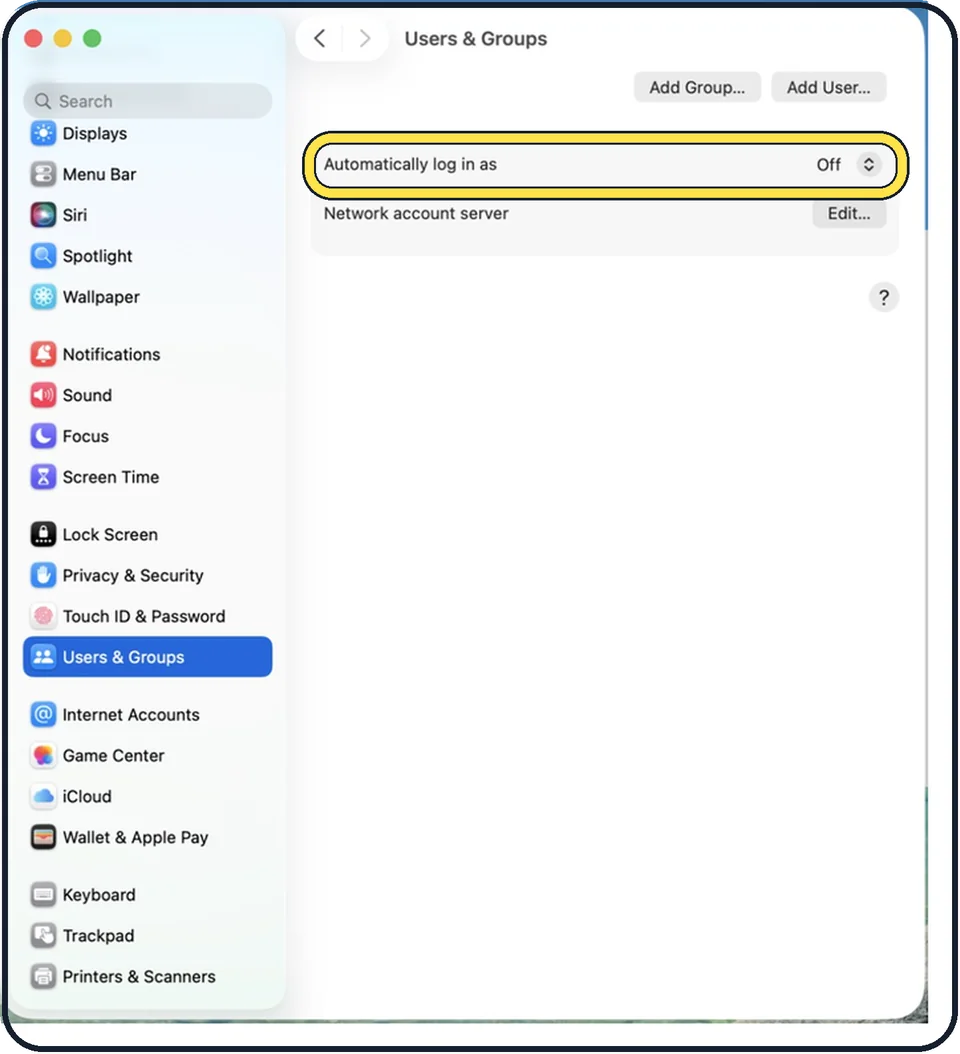 Mac screenshot: Choose the account