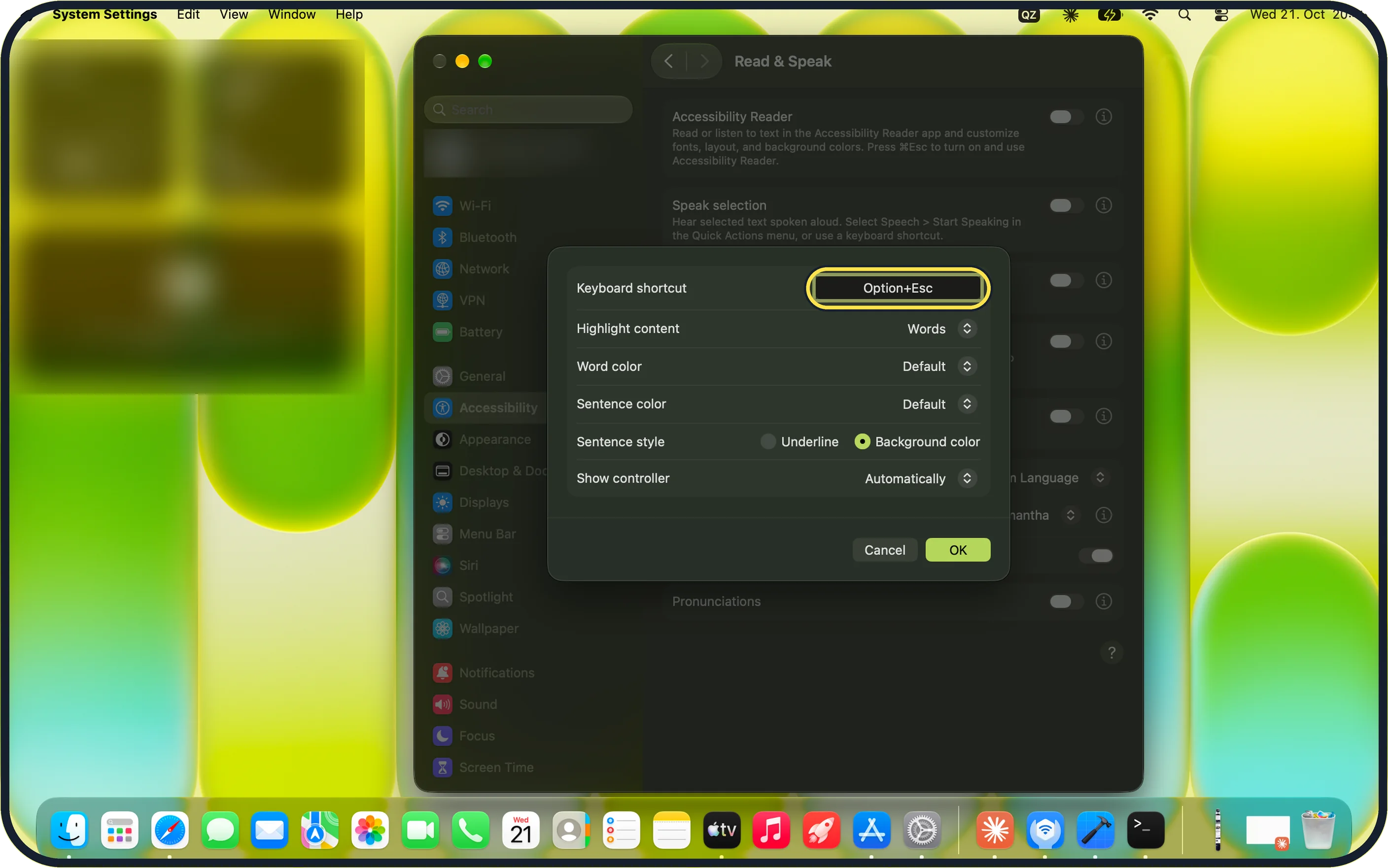 Mac screenshot: Check the keyboard shortcut