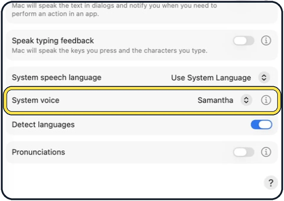 Mac screenshot: Choose the voice