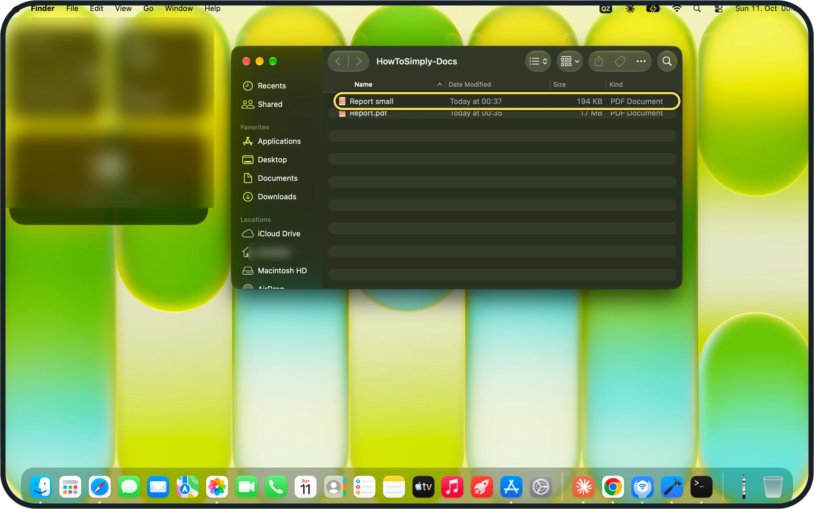 Mac screenshot: Compare the sizes in Finder