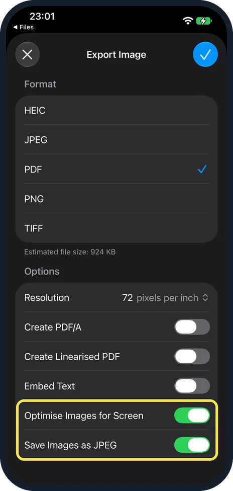 iPhone screen: Turn on the two image options