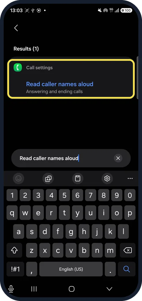 Screenshot from the guide: How to make a Samsung Galaxy read out who is calling (One UI 9)