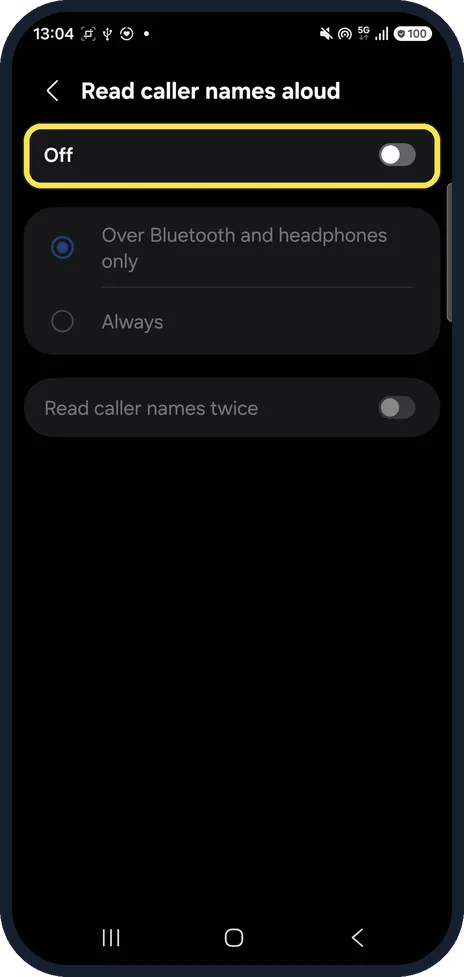 Android screenshot: Turn it on and choose when