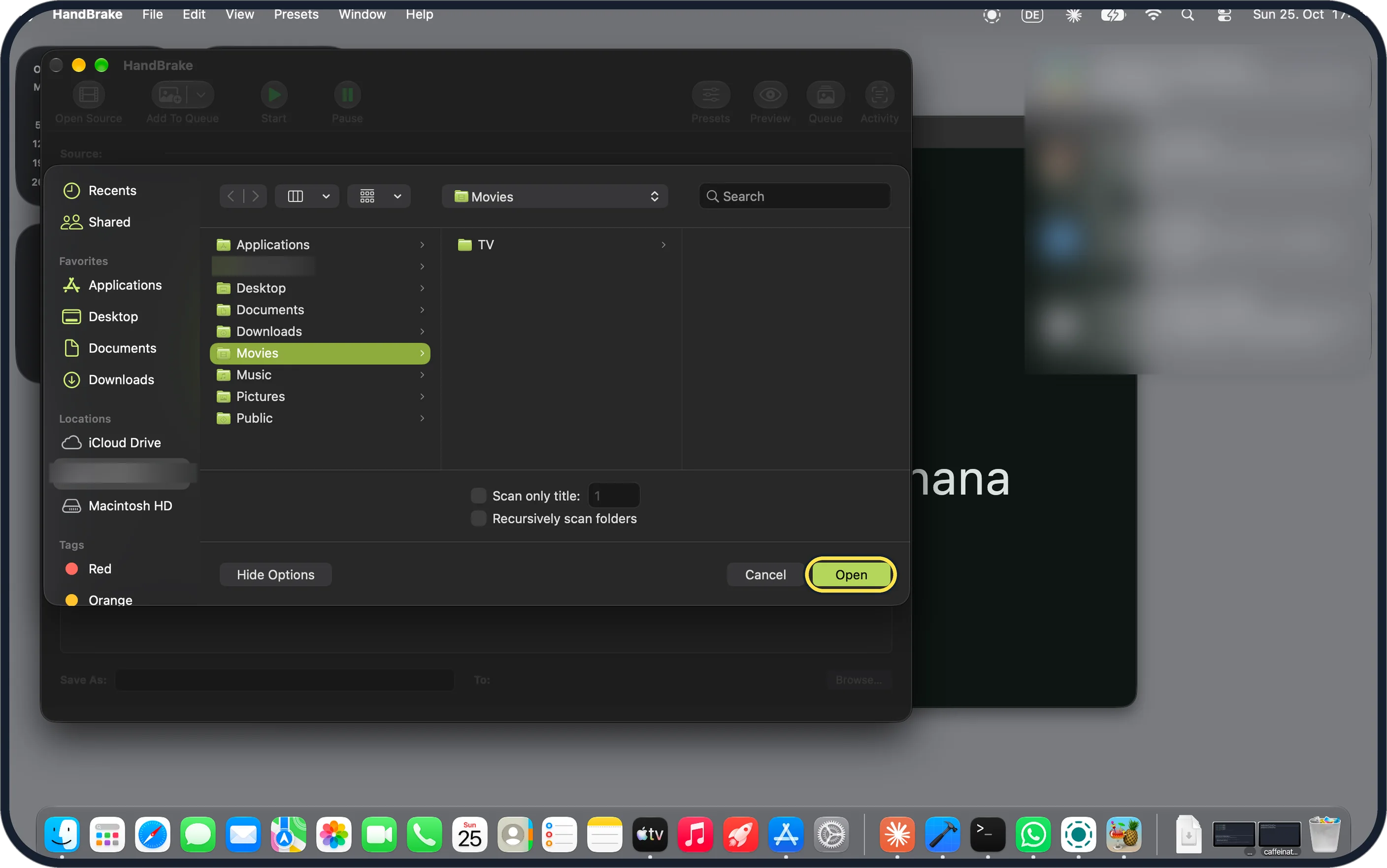 Mac screenshot: Install HandBrake and open the video