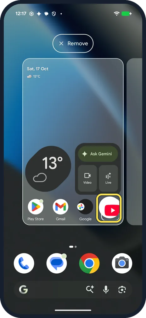 Android screenshot: Take an app out