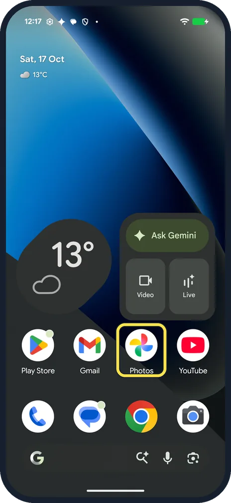 Android screenshot: One app left: no folder
