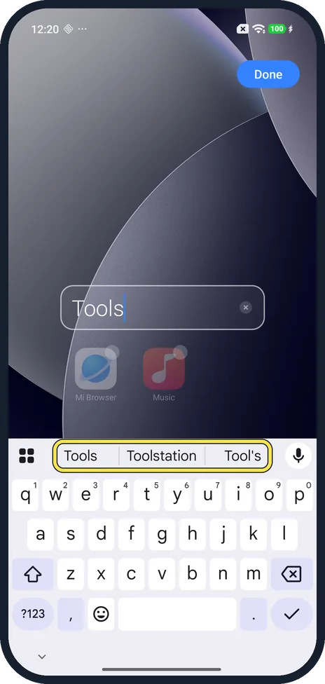 Android screenshot: Type or pick a name