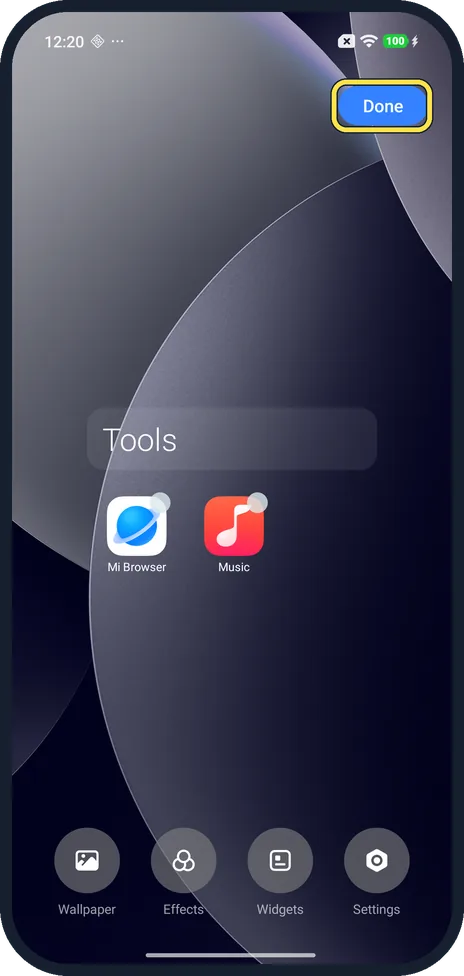 Android screenshot: Tap Done