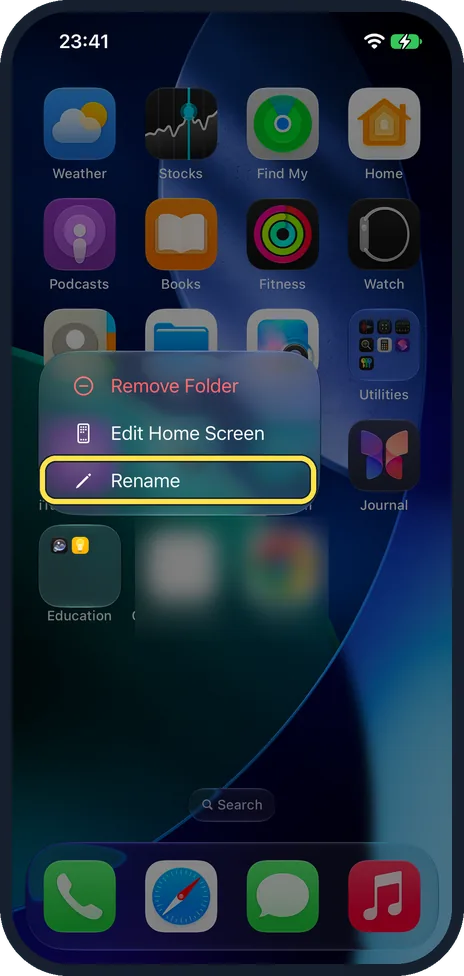 iPhone screen: Tap Rename