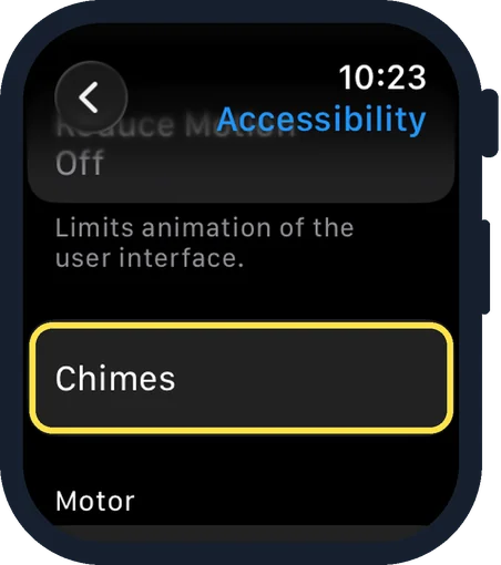 Apple Watch screen: Scroll down and tap Chimes