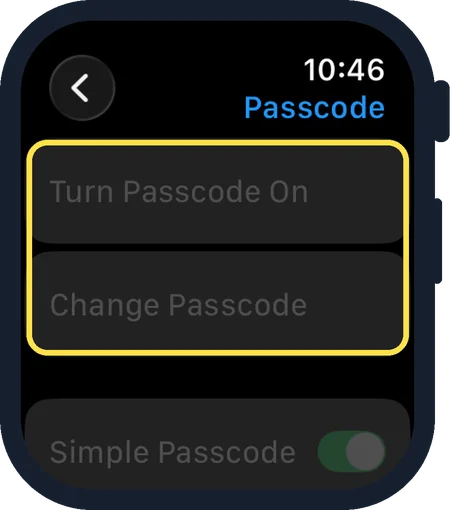 Apple Watch screen: Check that a passcode is set