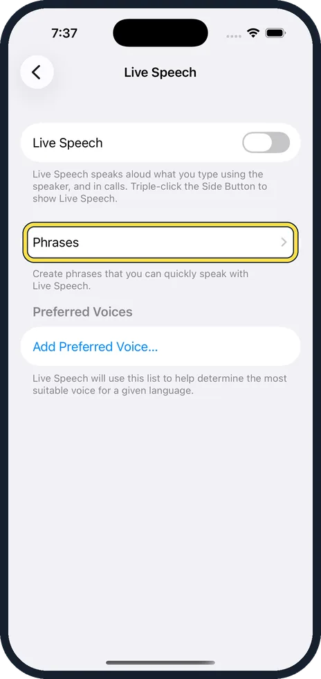 iPhone screen: Save phrases you say often