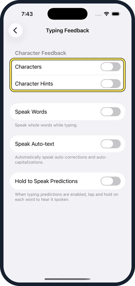 iPhone screen: Decide about single letters