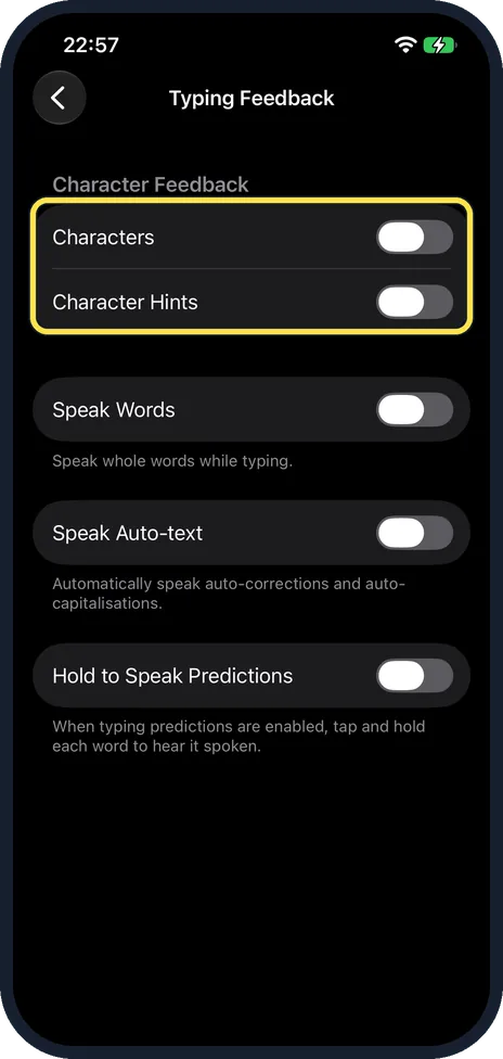 iPhone screen: Decide about single letters