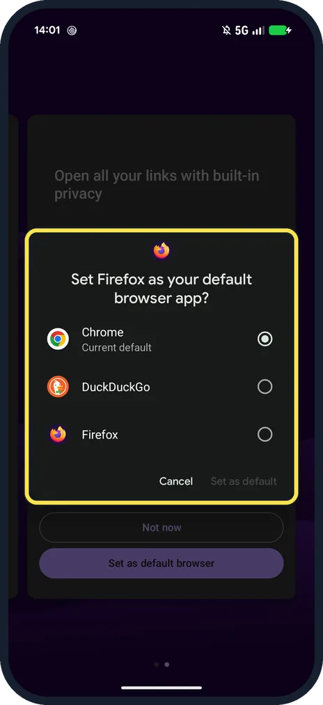 Android screenshot: Look for the default browser box