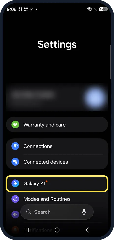 Screenshot from the guide: How to make Galaxy AI process data only on your Samsung Galaxy (S26, One UI 9)